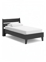 Lit simple Solene TOCO Meubles en bois gris foncé, design contemporain avec tête de lit et cadre bas.