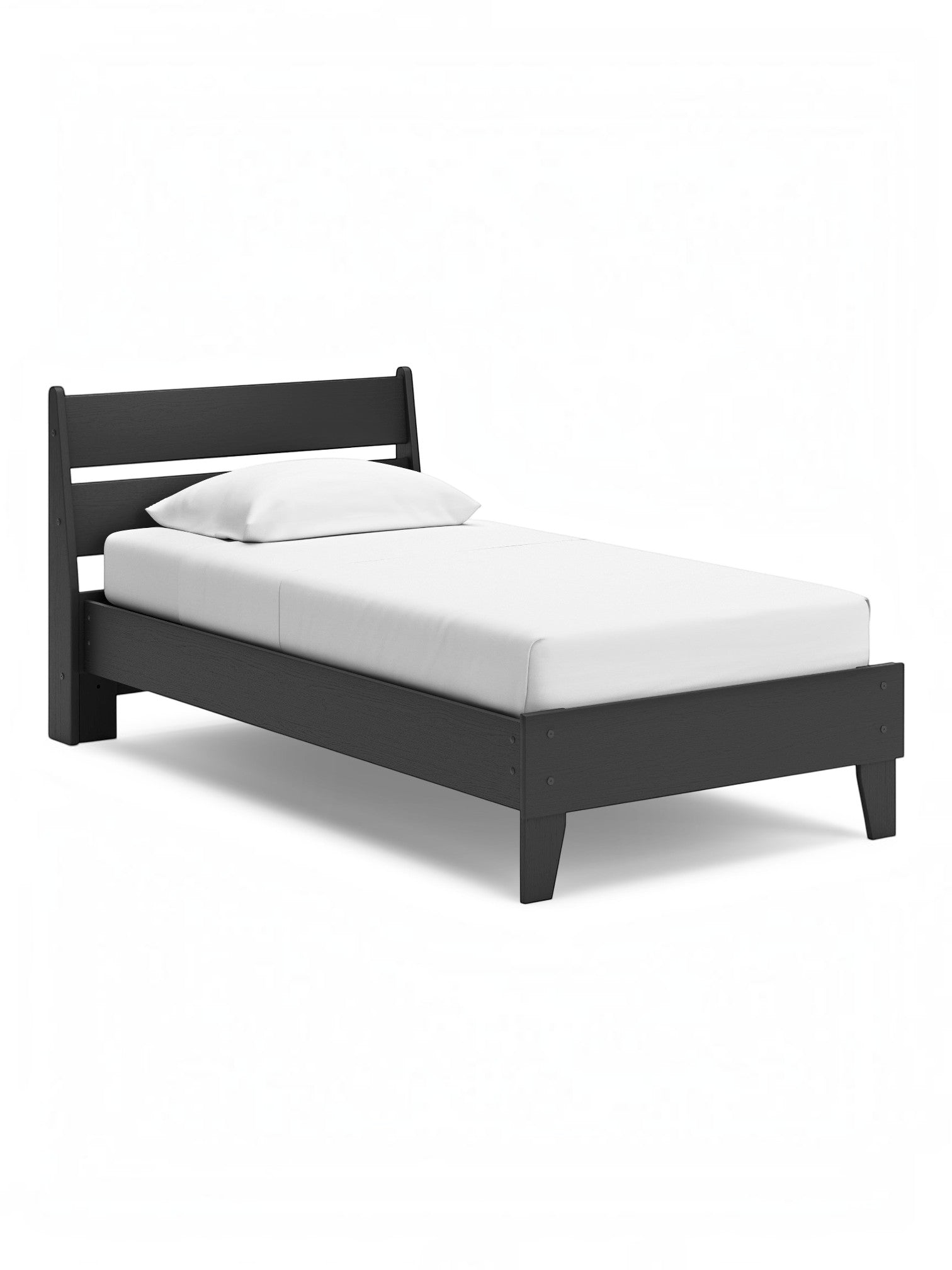 Lit simple Solene TOCO Meubles en bois gris foncé, design contemporain avec tête de lit et cadre bas.