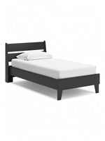 Lit simple Solene TOCO Meubles en bois gris foncé, design contemporain avec tête de lit et cadre bas.