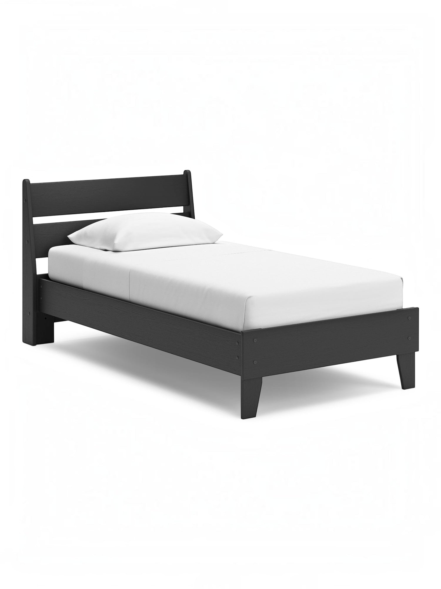 Lit simple Solene TOCO Meubles en bois gris foncé, design contemporain avec tête de lit et cadre bas.