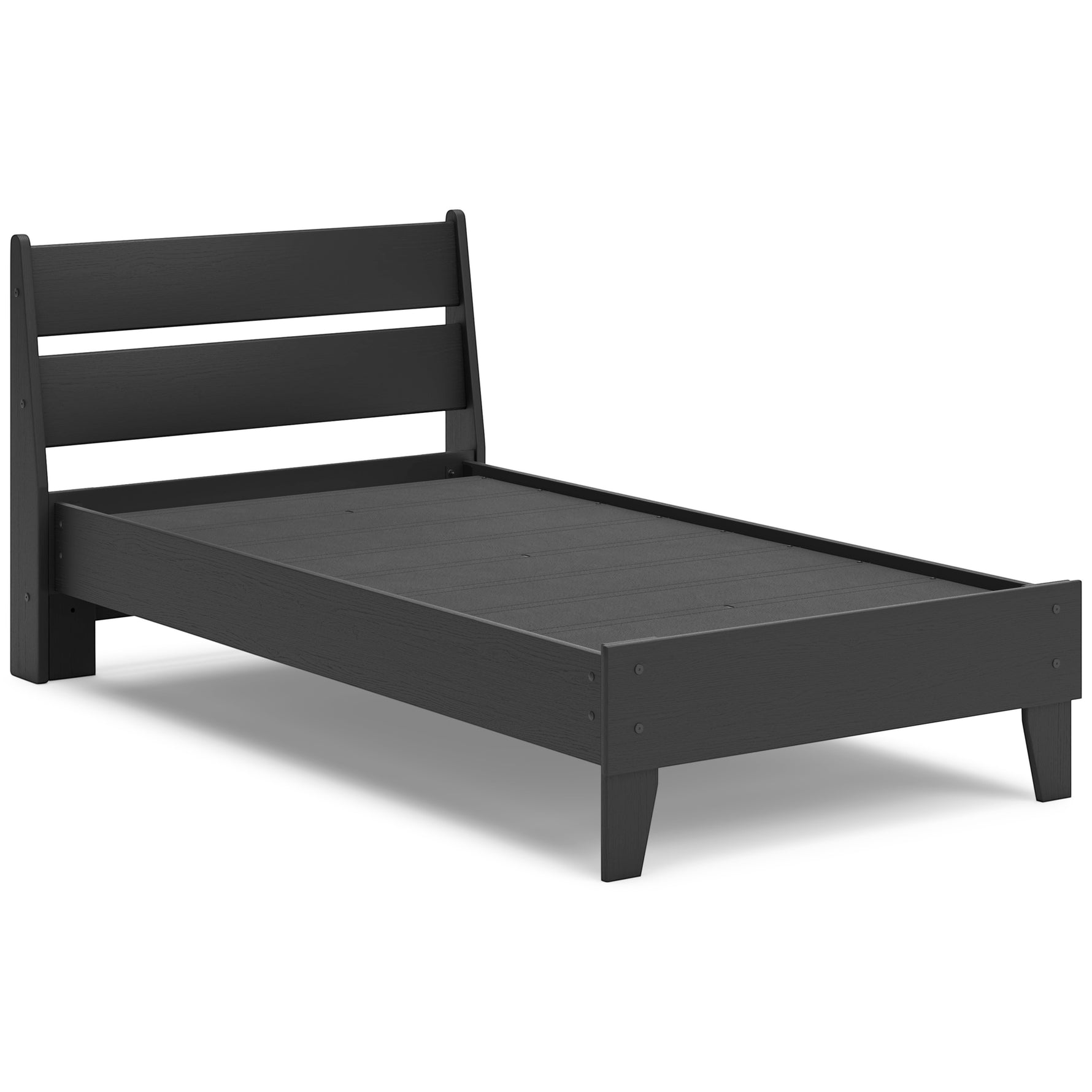 TOCO Meubles Lit Simple Solene noir en bois, design contemporain, 2 barres horizontales sur la tête de lit.