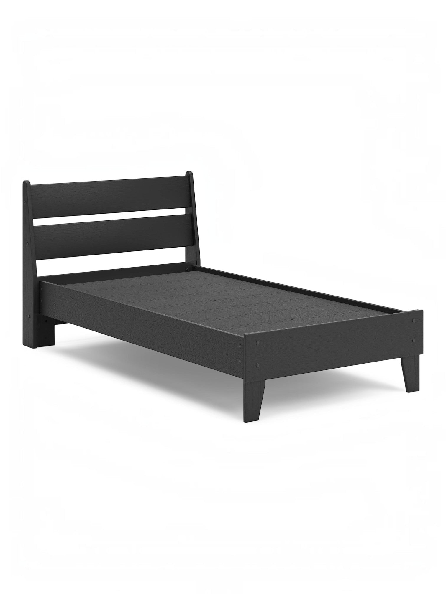 TOCO Meubles Lit Simple Solene noir en bois, design contemporain, 2 barres horizontales sur la tête de lit.