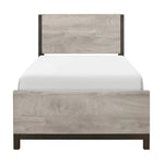 Lit simple Stella TOCO Meubles gris imitation bois avec détails métal peint. Design moderne et épuré.