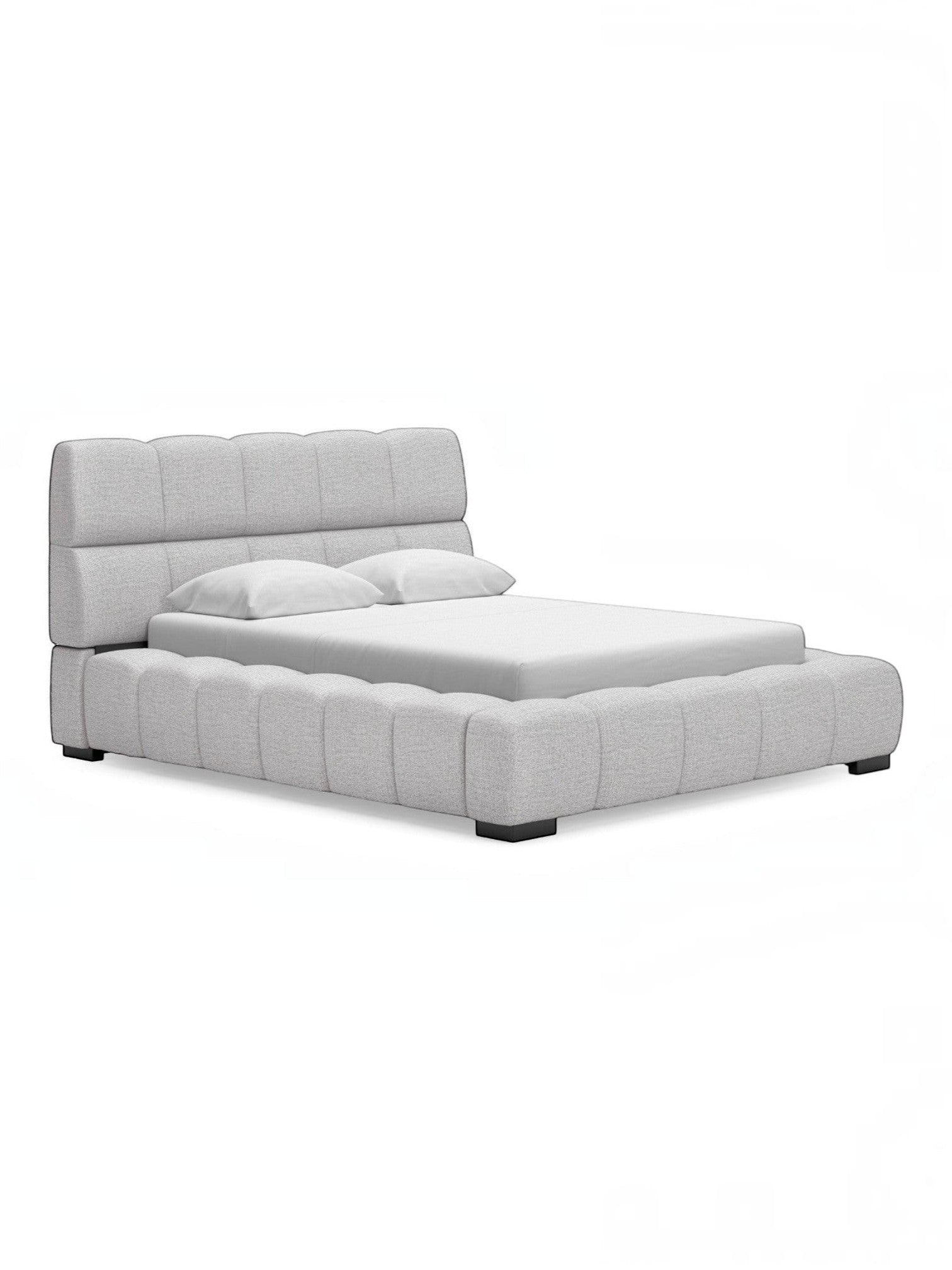 Grand lit TOCO Meubles Sofia gris clair en tissu texturé avec tête de lit capitonnée moderne et confortable