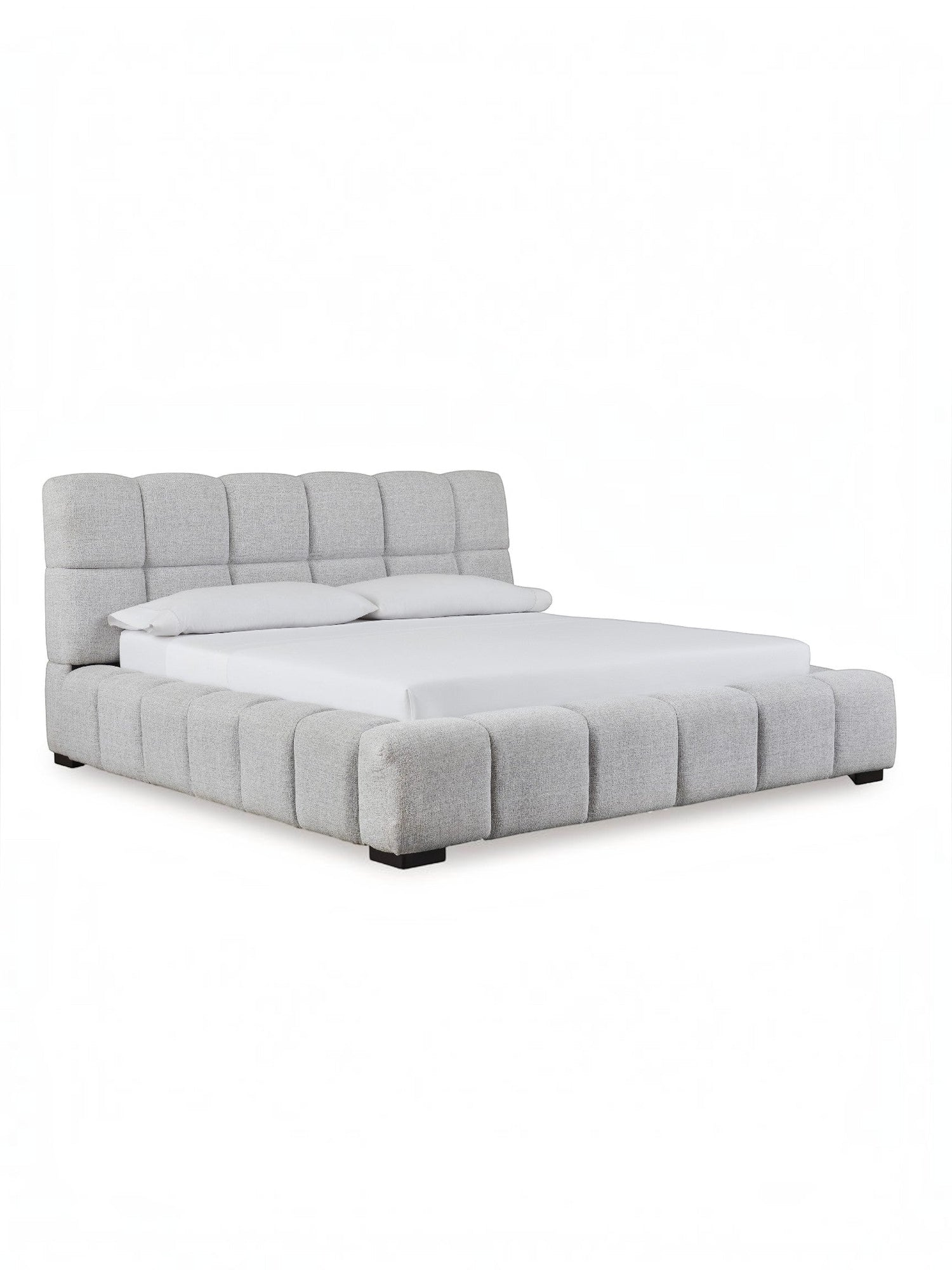 Très grand lit Sofia TOCO Meubles gris clair en tissu texturé avec tête de lit capitonnée moderne et confortable