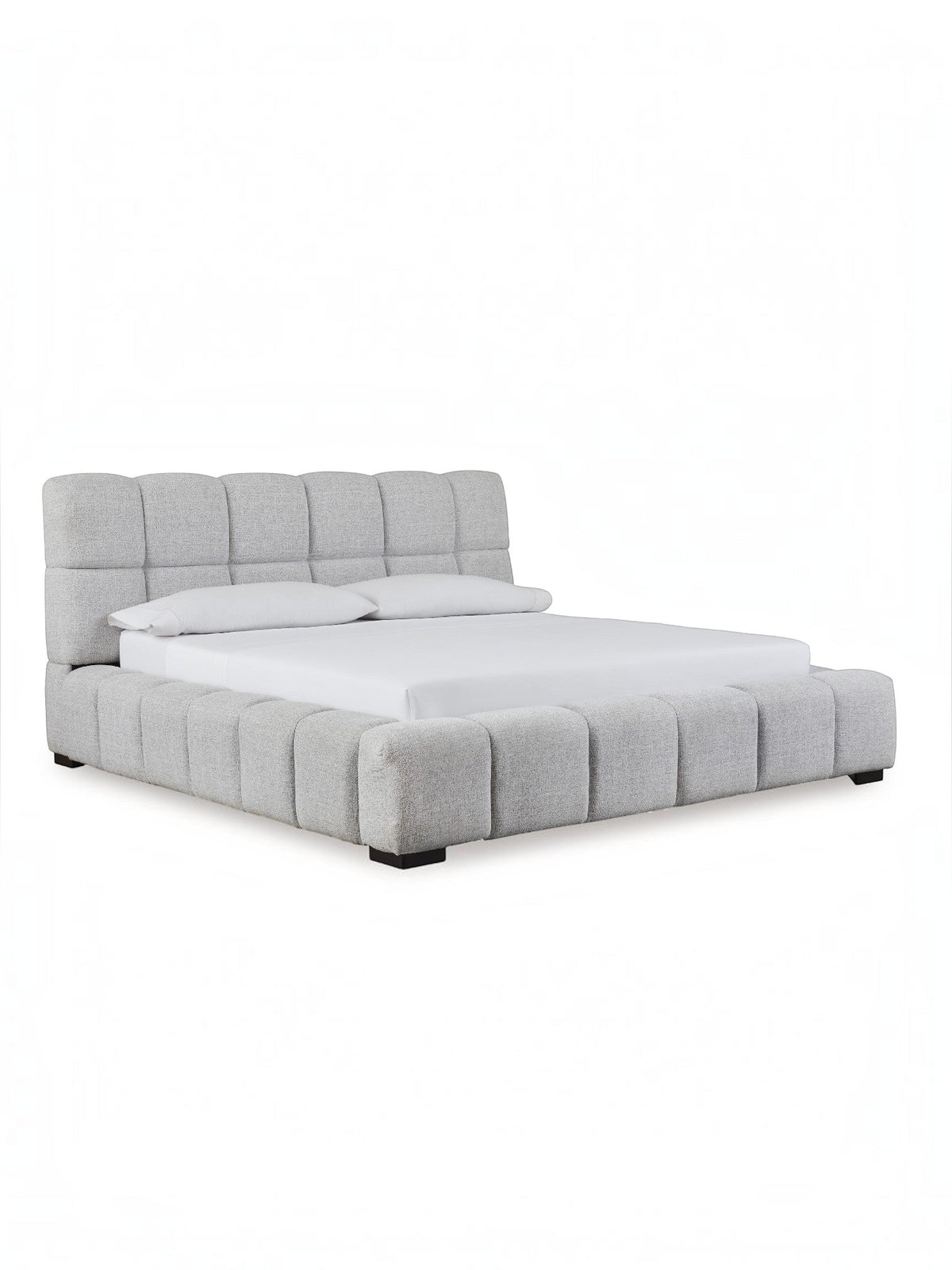 Très grand lit Sofia TOCO Meubles gris clair en tissu texturé avec tête de lit capitonnée moderne et confortable