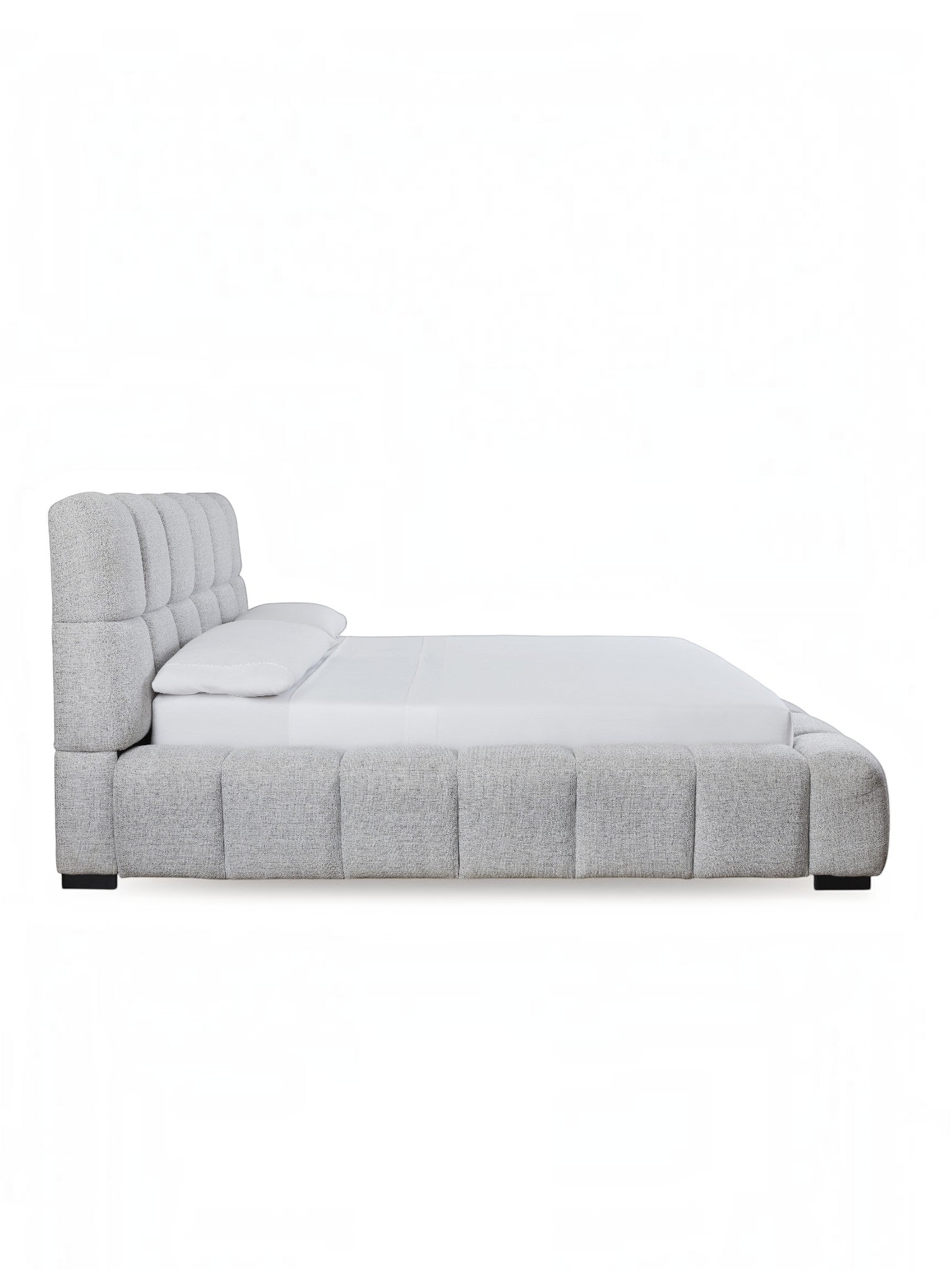 Très grand lit Sofia TOCO Meubles gris clair avec tête de lit capitonnée en tissu texturé et design contemporain