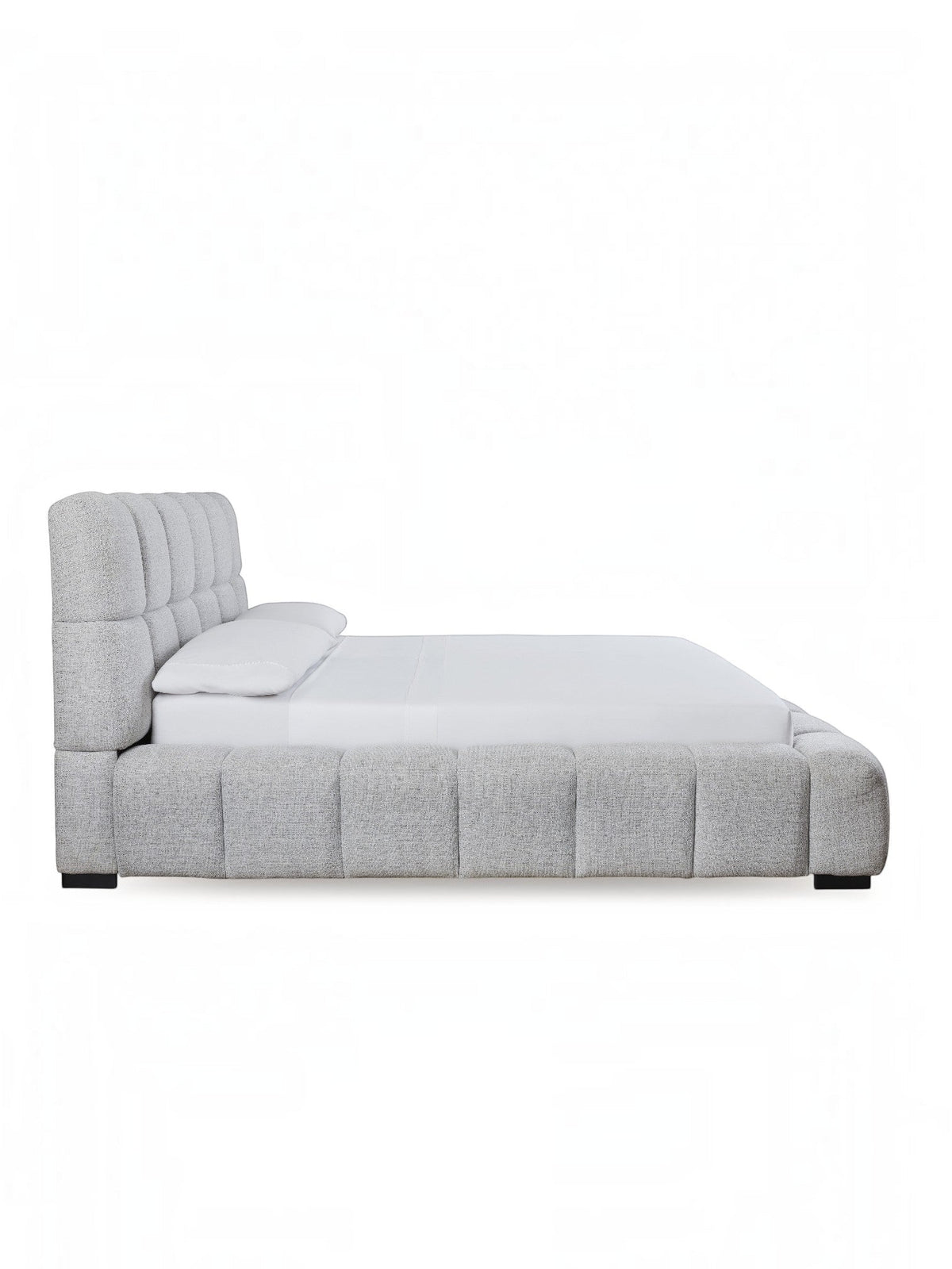 Très grand lit Sofia TOCO Meubles gris clair avec tête de lit capitonnée en tissu texturé et design contemporain