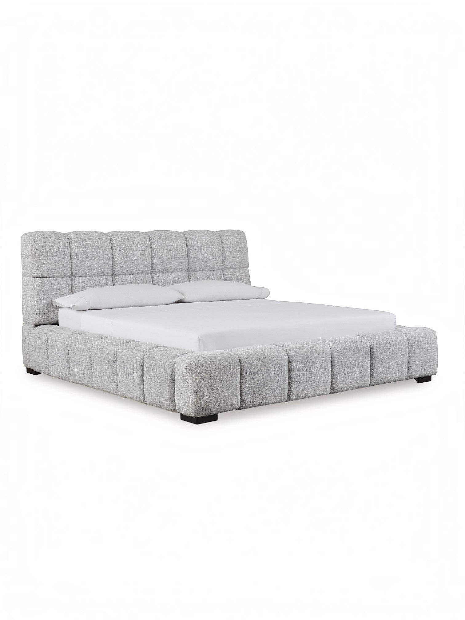 Très grand lit Sofia TOCO Meubles gris clair en tissu texturé avec tête de lit capitonnée moderne et confortable