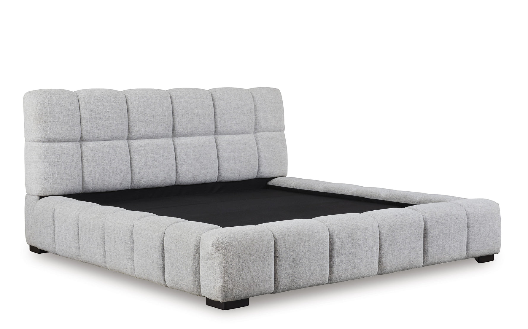 Lit Sofia TOCO Meubles gris clair capitonné en tissu texturé, design contemporain et confortable.