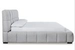 Lit Sofia TOCO Meubles gris clair capitonné en tissu texturé, design contemporain et confortable.