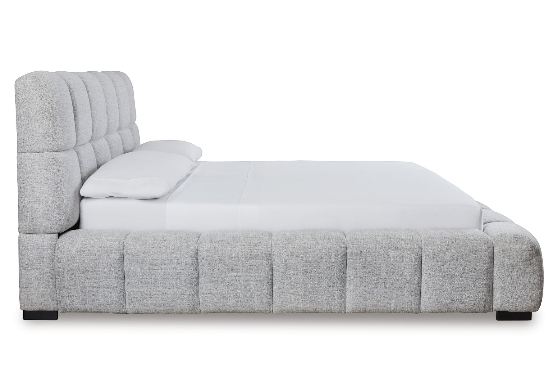 Lit Sofia TOCO Meubles gris clair capitonné en tissu texturé, design contemporain et confortable.