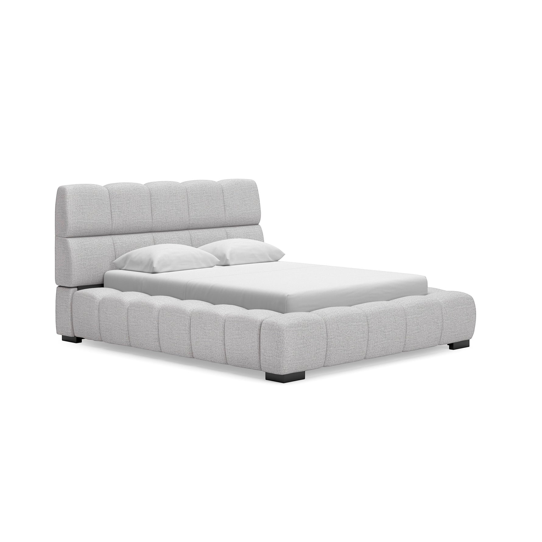 Lit Sofia gris clair capitonné en tissu texturé Nuvella, design contemporain et chic par TOCO Meubles.