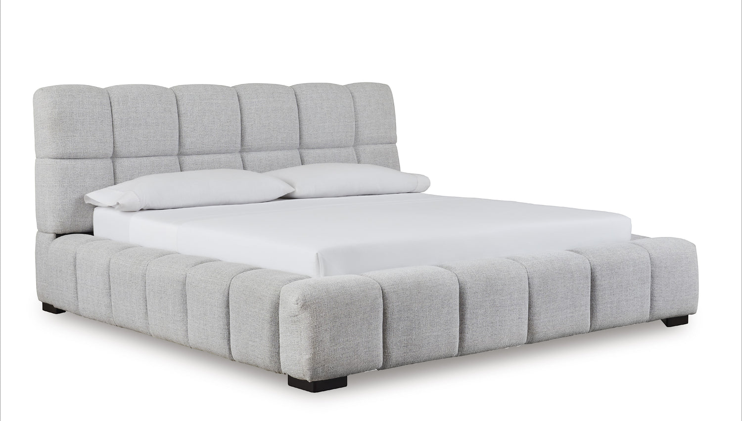 Lit Sofia TOCO Meubles gris clair capitonné en tissu texturé, design contemporain et confortable.
