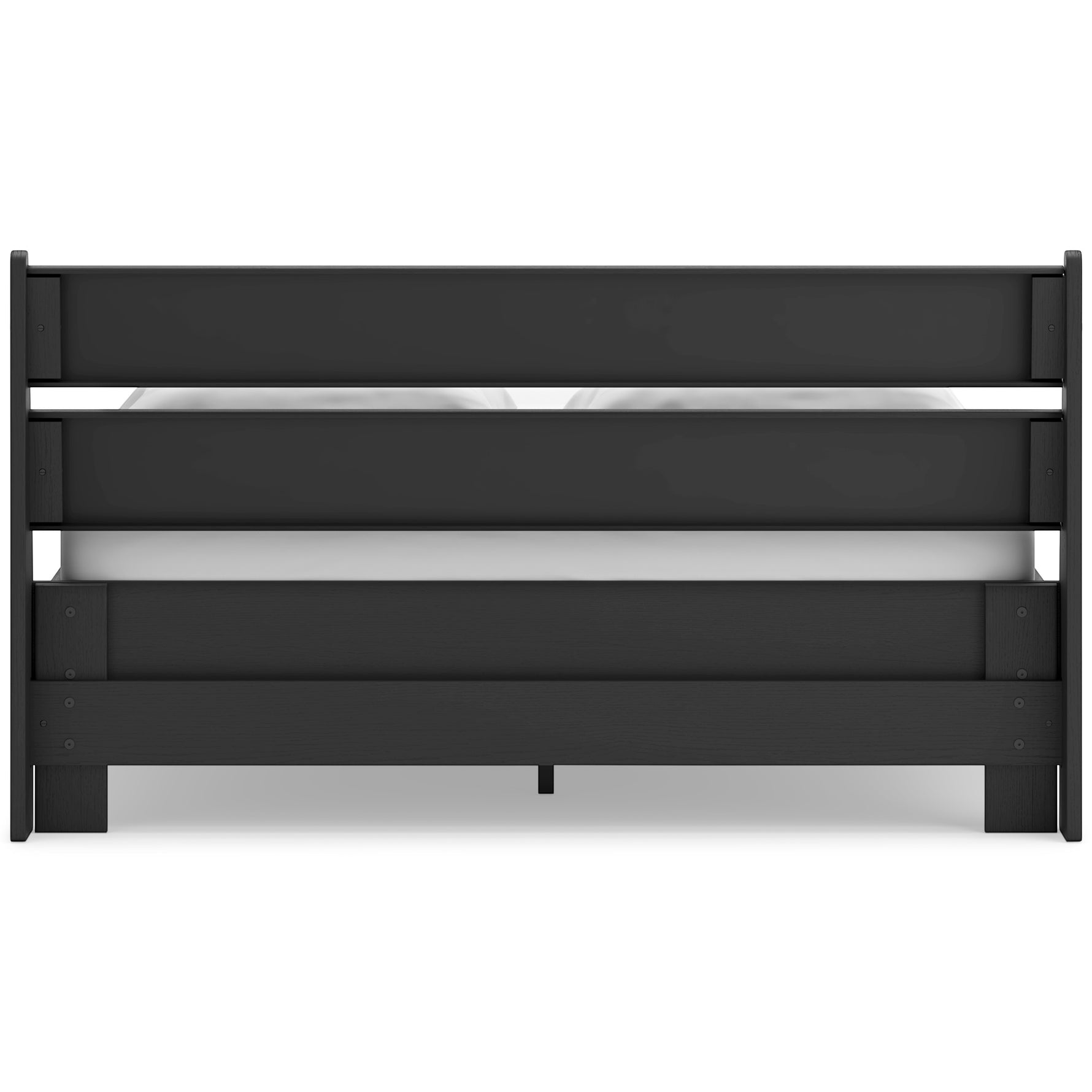TOCO Meubles Grand Lit Solene noir en bois, design contemporain épuré avec tête de lit à lattes horizontales.