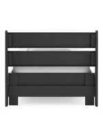 Lit TOCO Meubles Solene en bois noir, design contemporain, 3 lattes horizontales sur la tête de lit.