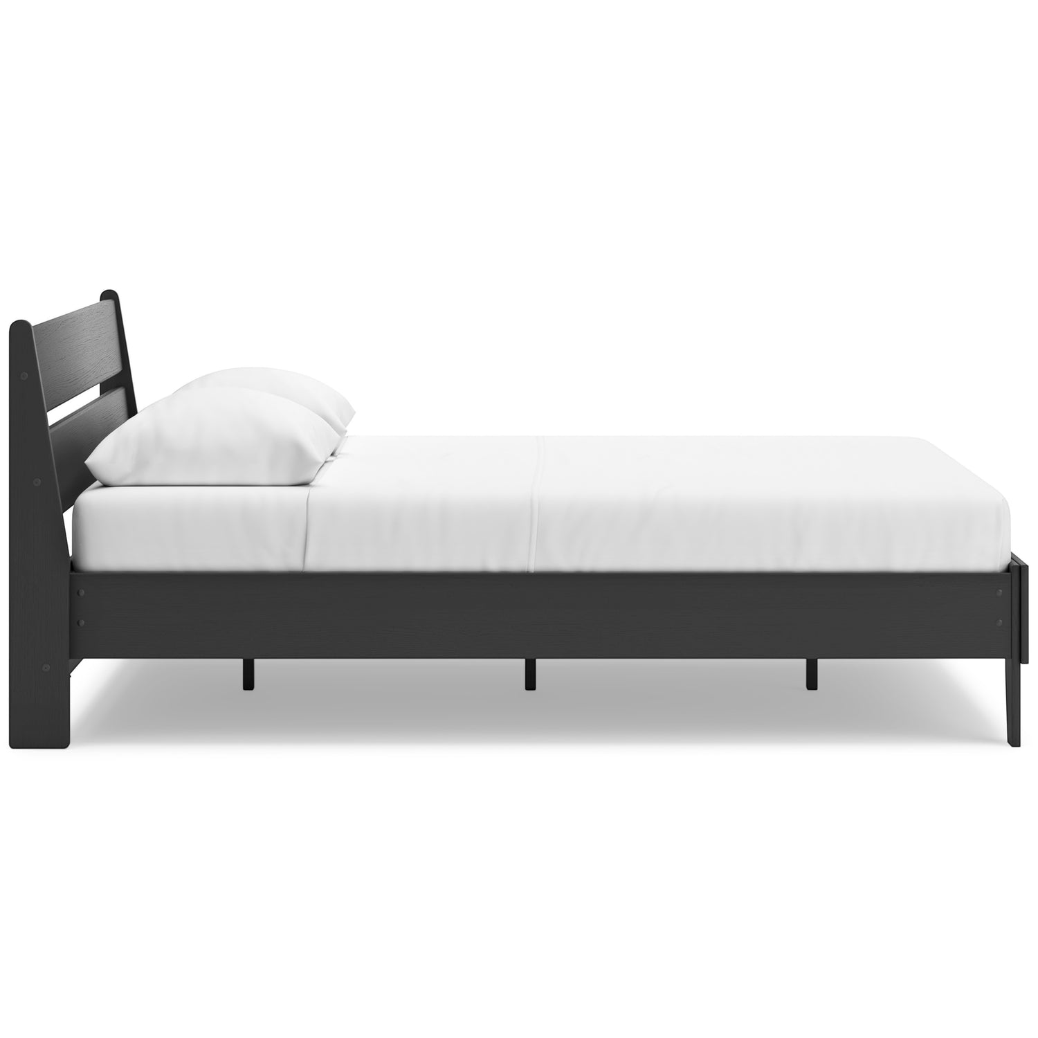 TOCO Meubles Grand Lit Solene en bois noir, design contemporain épuré avec tête de lit et pieds discrets.