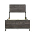 Lit TOCO Meubles Stella gris imitation bois avec détails métal peint, design moderne et épuré.