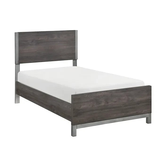 TOCO Meubles Lit Simple Stella gris imitation bois avec détails métal peint, design moderne et épuré.