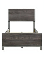 Lit TOCO Meubles Stella gris imitation bois avec détails métal peint, design moderne et épuré.