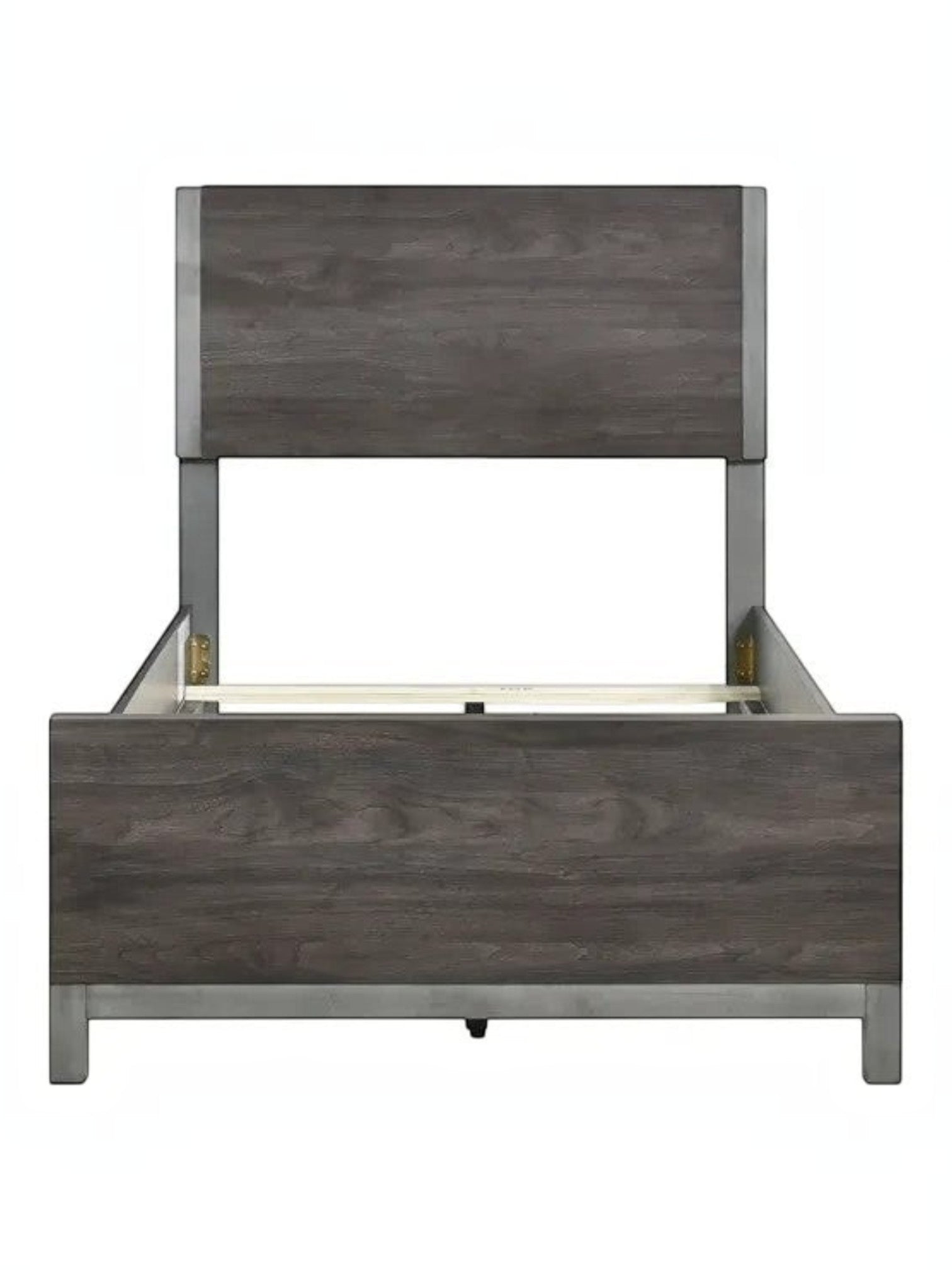 Lit TOCO Meubles Stella gris imitation bois avec détails métal peint, design moderne et épuré.
