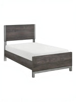 TOCO Meubles Lit Simple Stella gris imitation bois avec détails métal peint, design moderne et épuré.