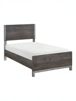 TOCO Meubles Lit Simple Stella gris imitation bois avec détails métal peint, design moderne et épuré.