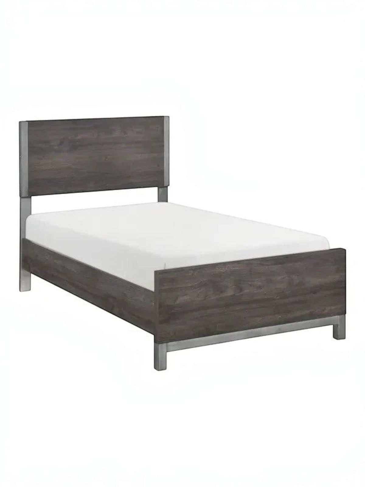 TOCO Meubles Lit Simple Stella gris imitation bois avec détails métal peint, design moderne et épuré.