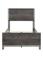 Lit TOCO Meubles Stella gris imitation bois avec détails métal peint, design moderne et épuré.