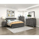 TOCO Meubles Grand lit Stella gris imitation bois avec détails métalliques, design moderne et épuré.
