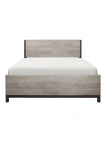 Lit double TOCO Meubles Stella gris imitation bois avec détails en métal peint pour une chambre contemporaine