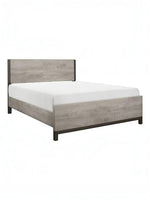 Très grand lit TOCO Meubles Stella gris imitation bois avec détails en métal noir pour chambre contemporaine