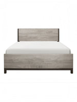 Lit double TOCO Meubles Stella gris imitation bois avec détails en métal peint pour une chambre contemporaine