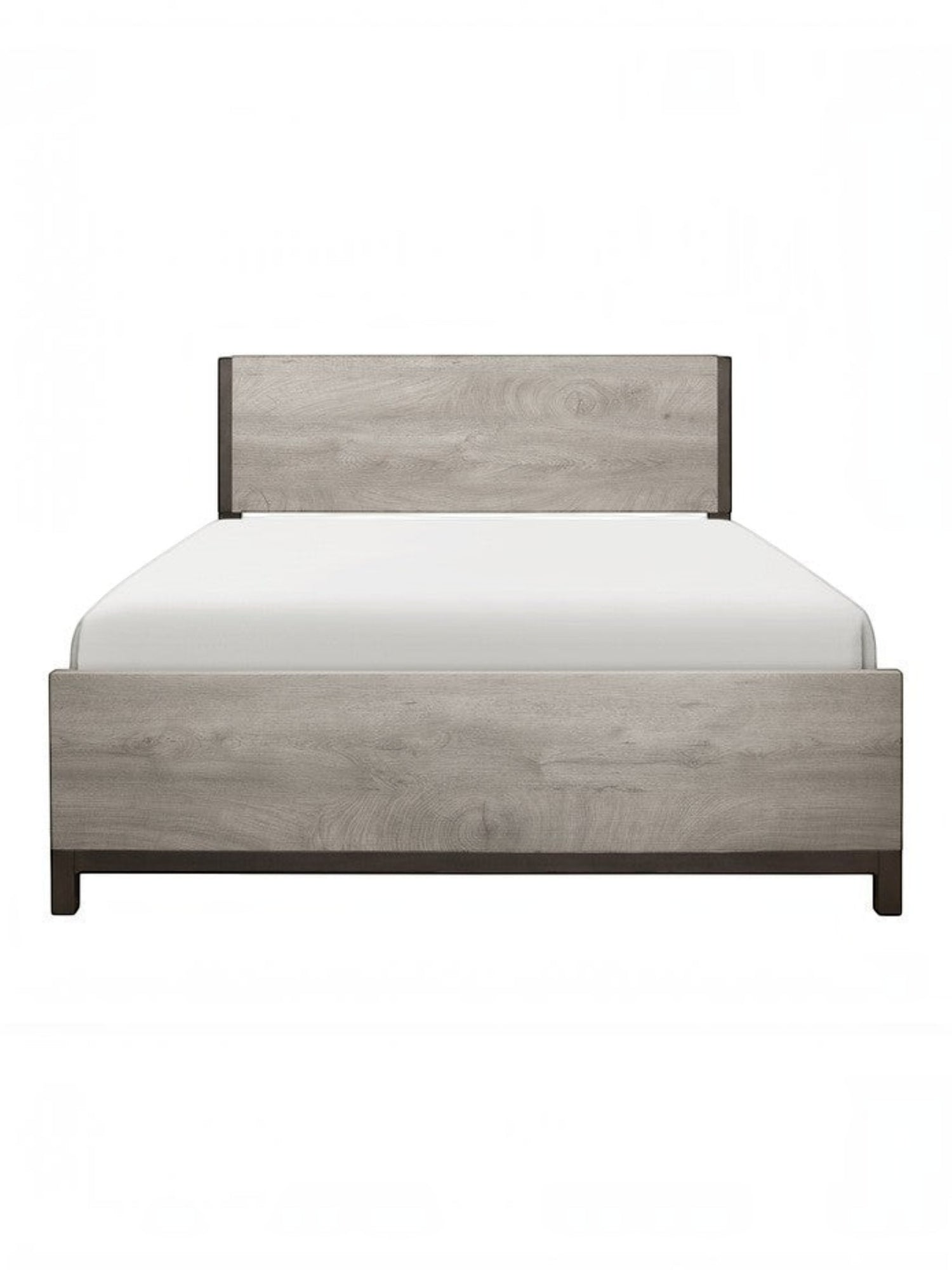 Lit double TOCO Meubles Stella gris imitation bois avec détails en métal peint pour une chambre contemporaine