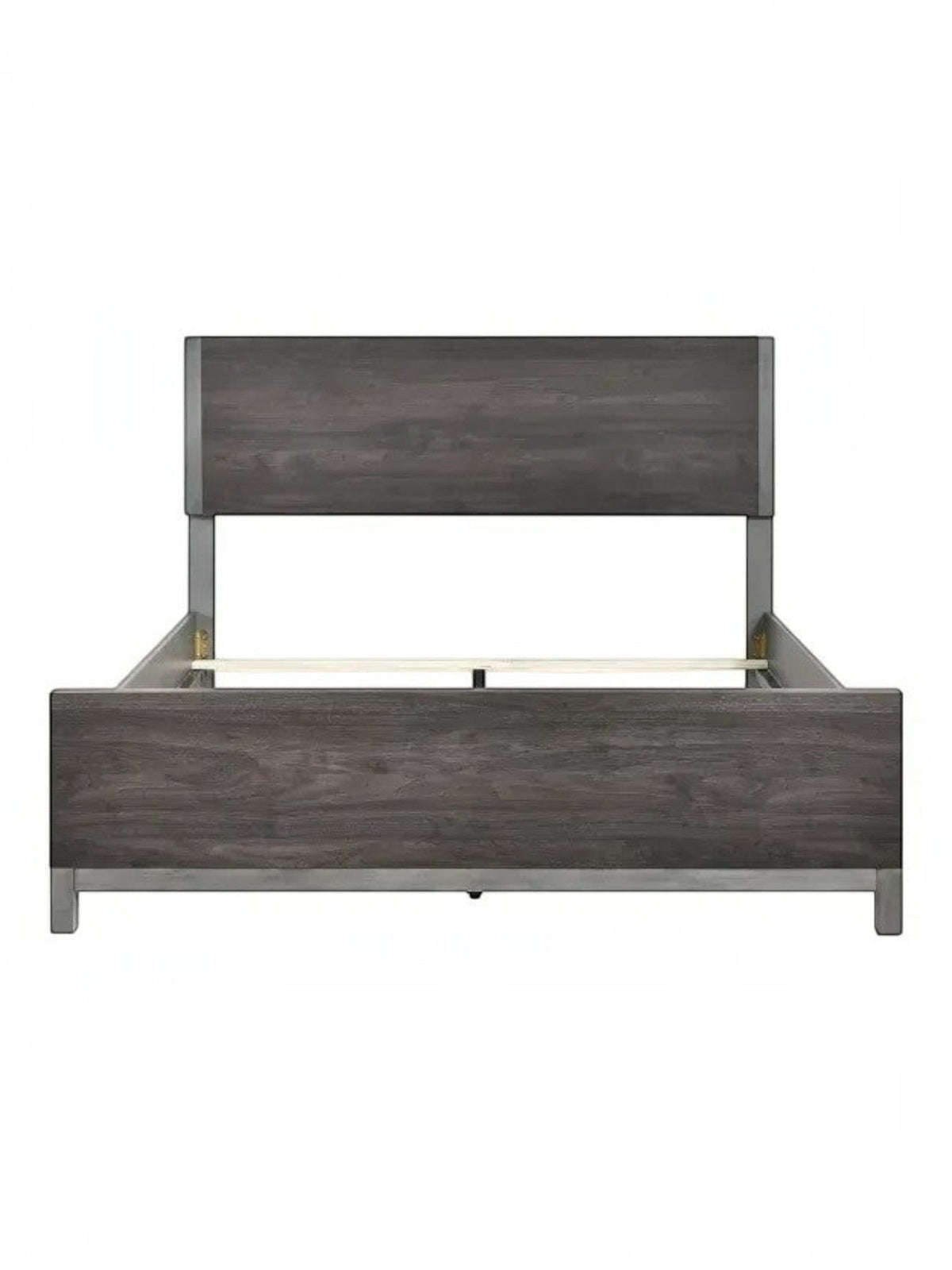 Très grand lit Stella TOCO Meubles en mélamine grise effet bois avec détails en métal peint pour chambre moderne