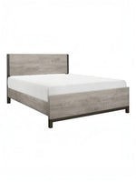 Très grand lit TOCO Meubles Stella gris imitation bois avec détails en métal noir pour chambre contemporaine