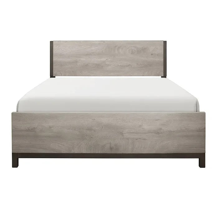 Lit TOCO Meubles Stella gris imitation bois avec détails métal peint, design moderne et épuré.
