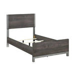 Lit TOCO Meubles Stella gris imitation bois avec détails métal peint, design moderne et épuré.
