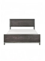 Grand lit Stella TOCO Meubles en imitation bois gris avec détails métalliques, design moderne et épuré.
