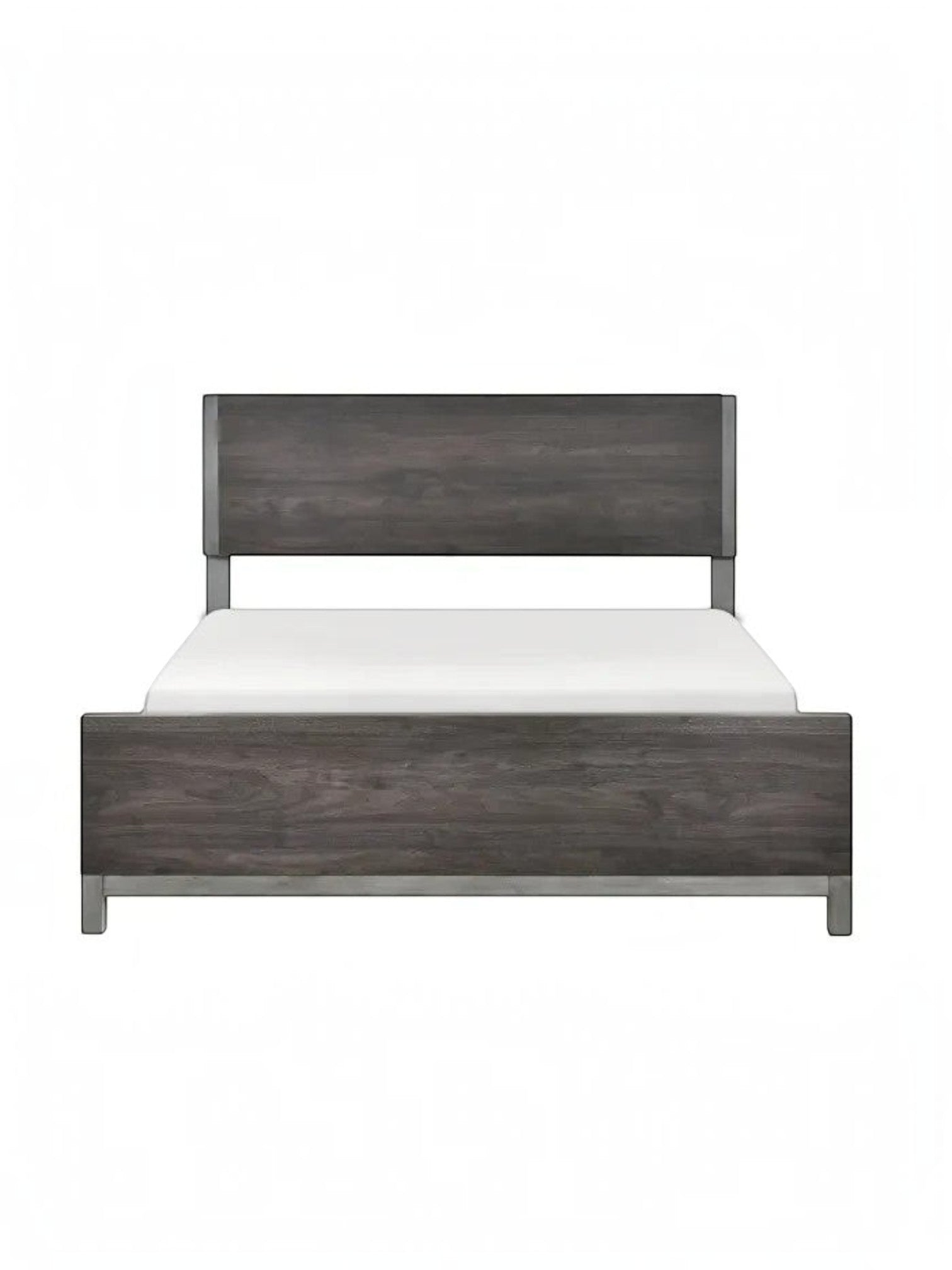 Grand lit Stella TOCO Meubles en imitation bois gris avec détails métalliques, design moderne et épuré.