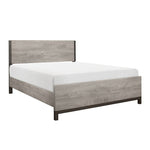 Lit double Stella TOCO Meubles en imitation bois gris avec accents métalliques, design moderne et épuré.