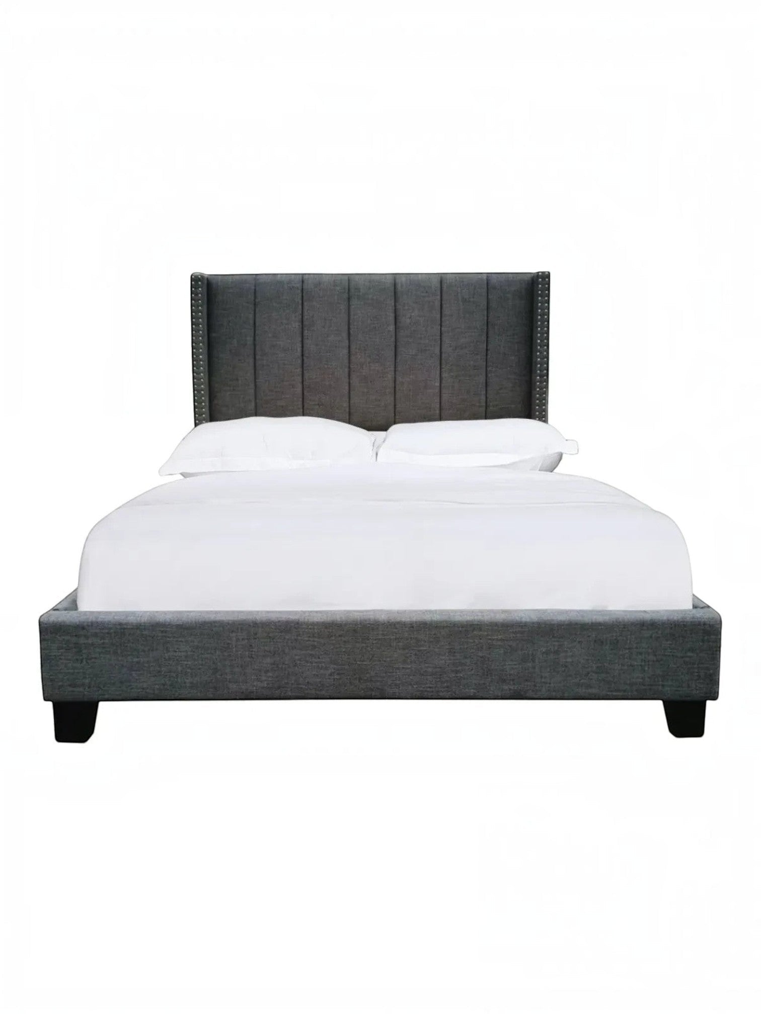 Lit très grand format TOCO Meubles avec tête de lit capitonnée en tissu gris foncé et cadre plateforme moderne