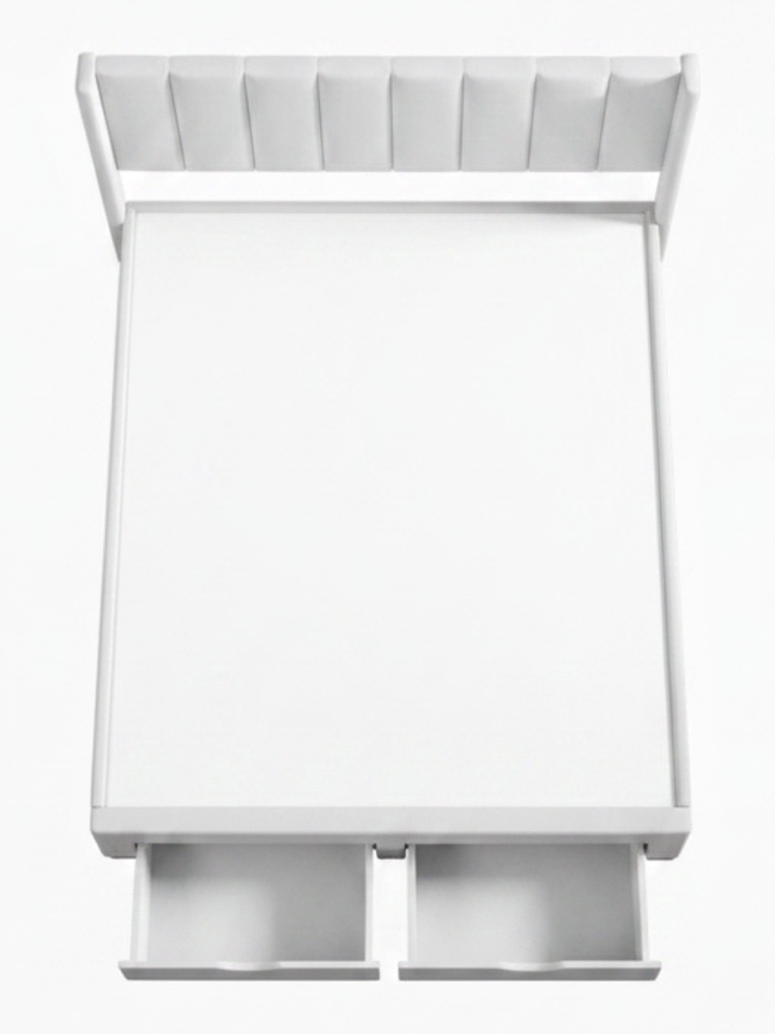 Grand lit Zoey TOCO Meubles beige avec tête de lit capitonnée verticale et tiroirs de rangement intégrés