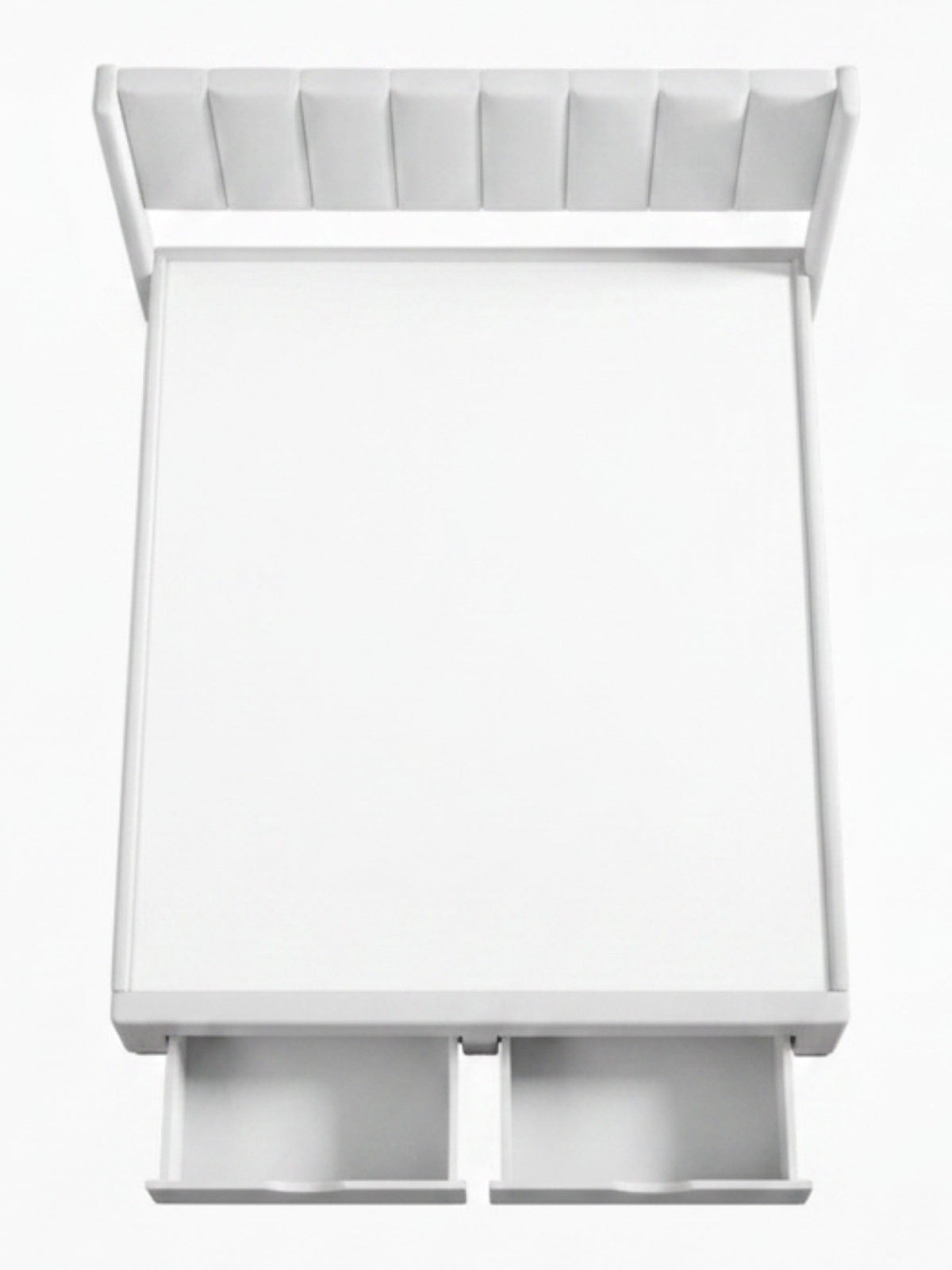 Grand lit Zoey TOCO Meubles beige avec tête de lit capitonnée verticale et tiroirs de rangement intégrés