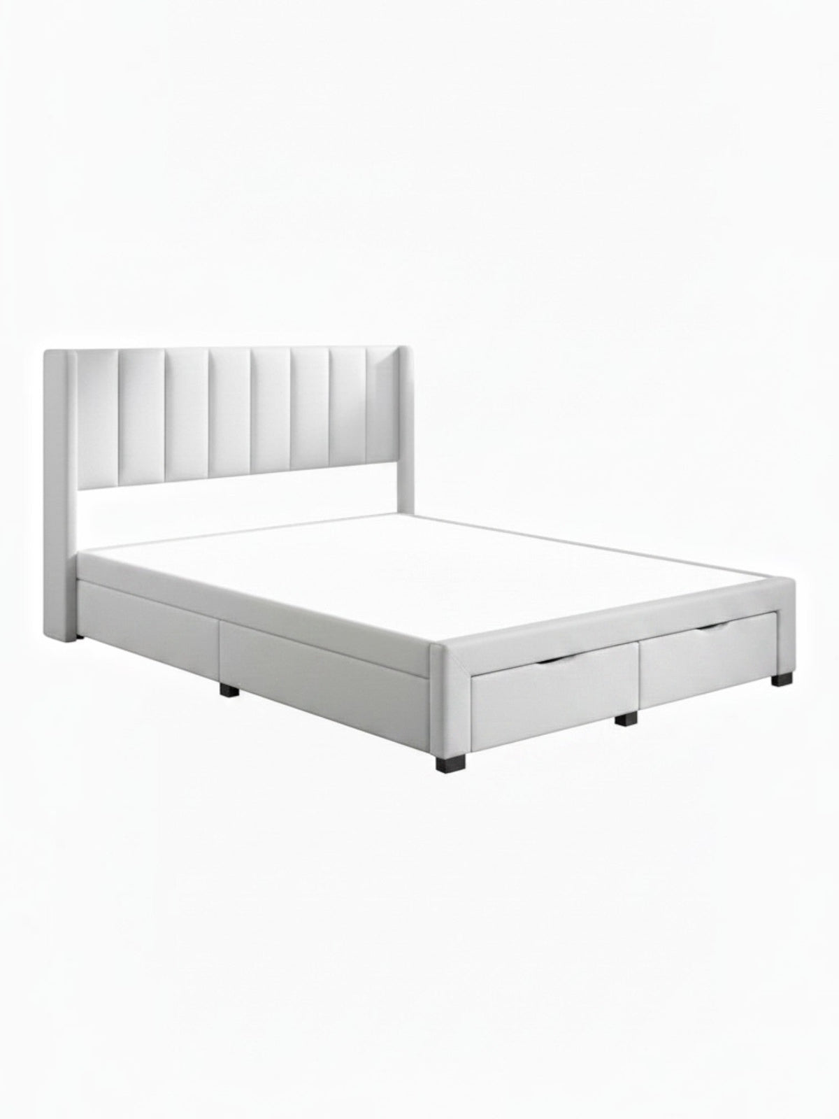 Grand lit TOCO Meubles Zoey beige avec tête de lit capitonnée verticale et tiroirs de rangement intégrés