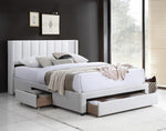 TOCO Meubles Grand Lit Zoey blanc capitonné avec rangement intégré, tissu doux et confortable.