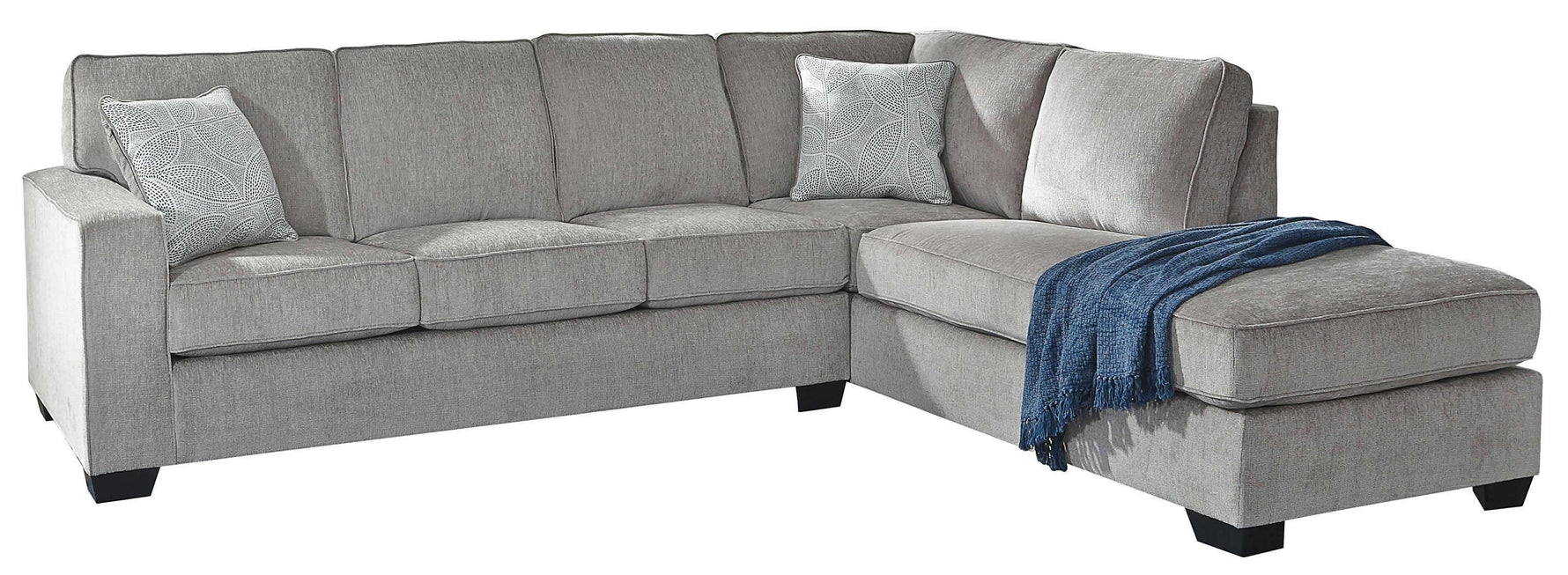 TOCO Meubles Sofa-lit sectionnel Marcel gris en tissu avec coussins décoratifs et jeté bleu