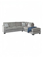TOCO Meubles Sofa-lit sectionnel Marcel gris en tissu avec coussins décoratifs et jeté bleu