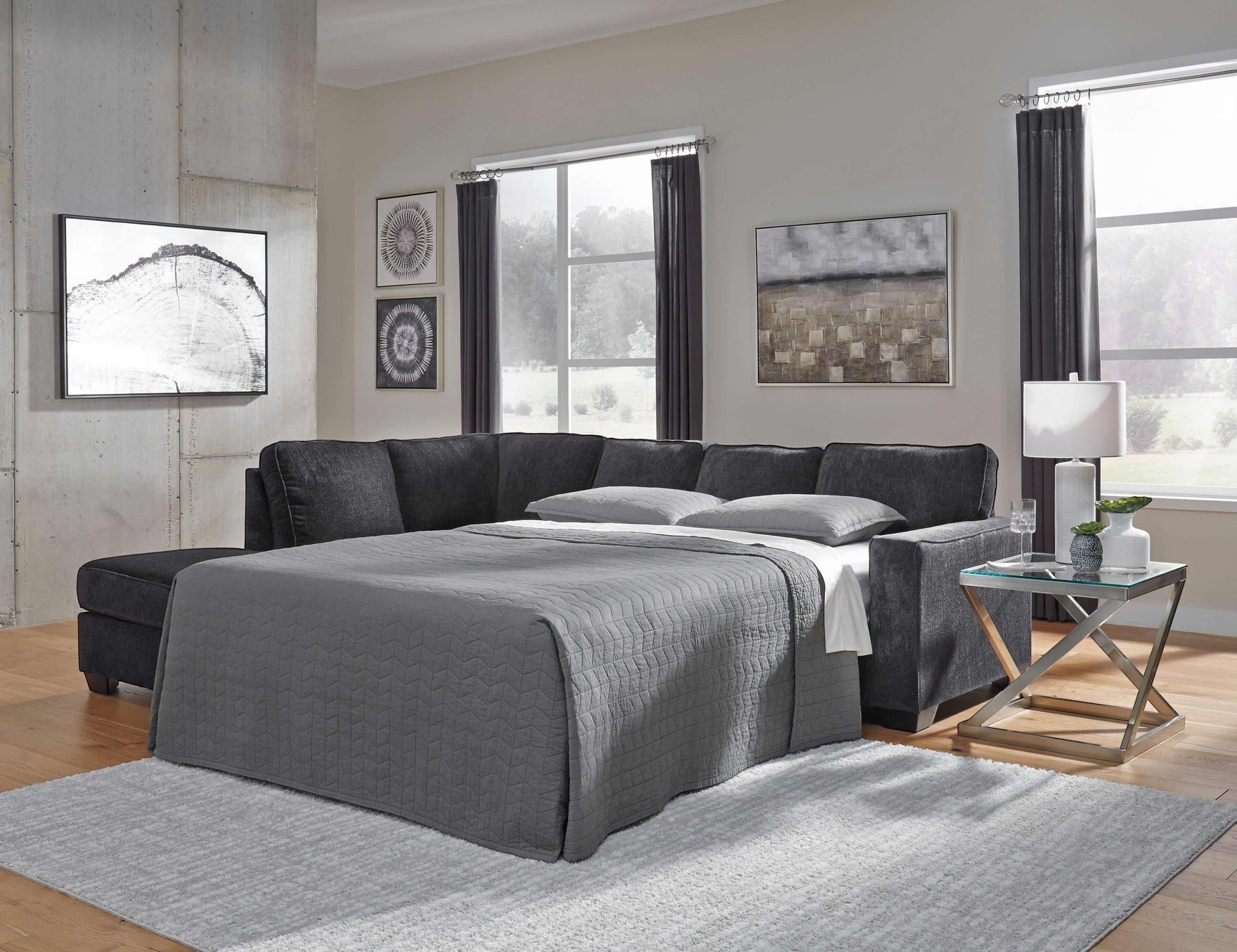 TOCO Meubles Sofa-lit sectionnel Marcel en tissu gris foncé, convertible en lit, design moderne pour salon.