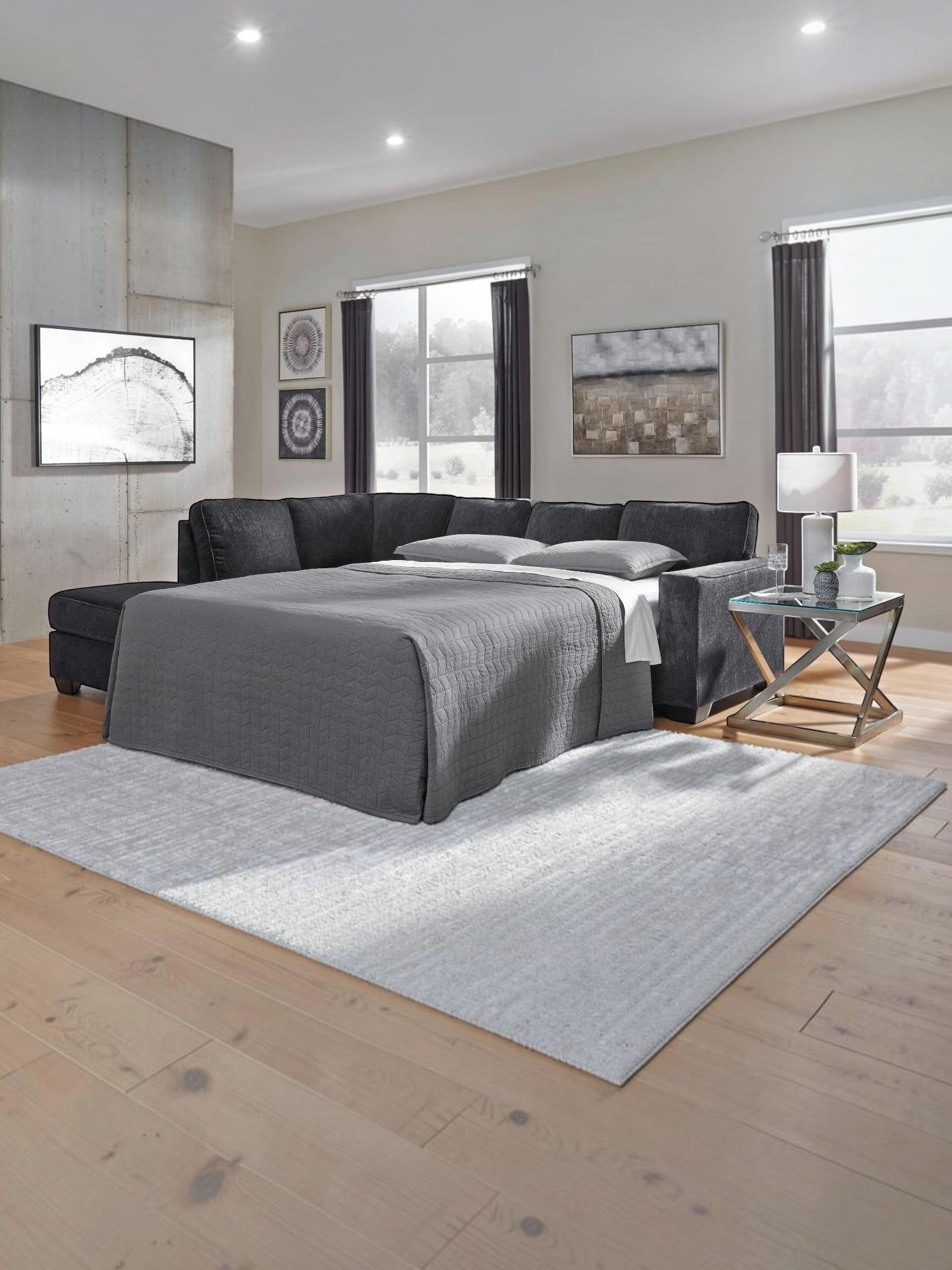 TOCO Meubles Sofa-lit sectionnel Marcel en tissu gris foncé, convertible en lit, design moderne pour salon.